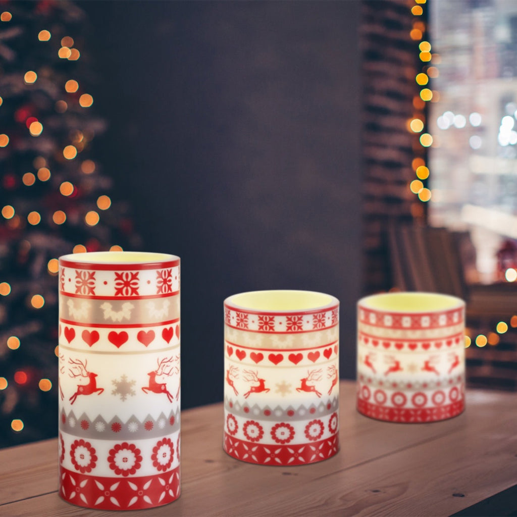 Christmas Flameless LED Candles (Set of 3) — Flickering Pillar Candles with Remote, Timer & 12 Colors