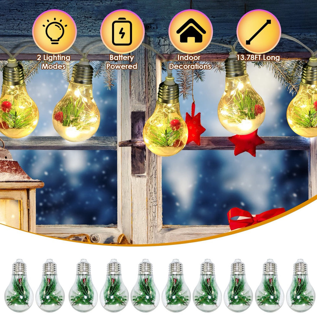 Christmas Snow Globe String Lights — 10 LED Globe Fairy Lights with Pi ...