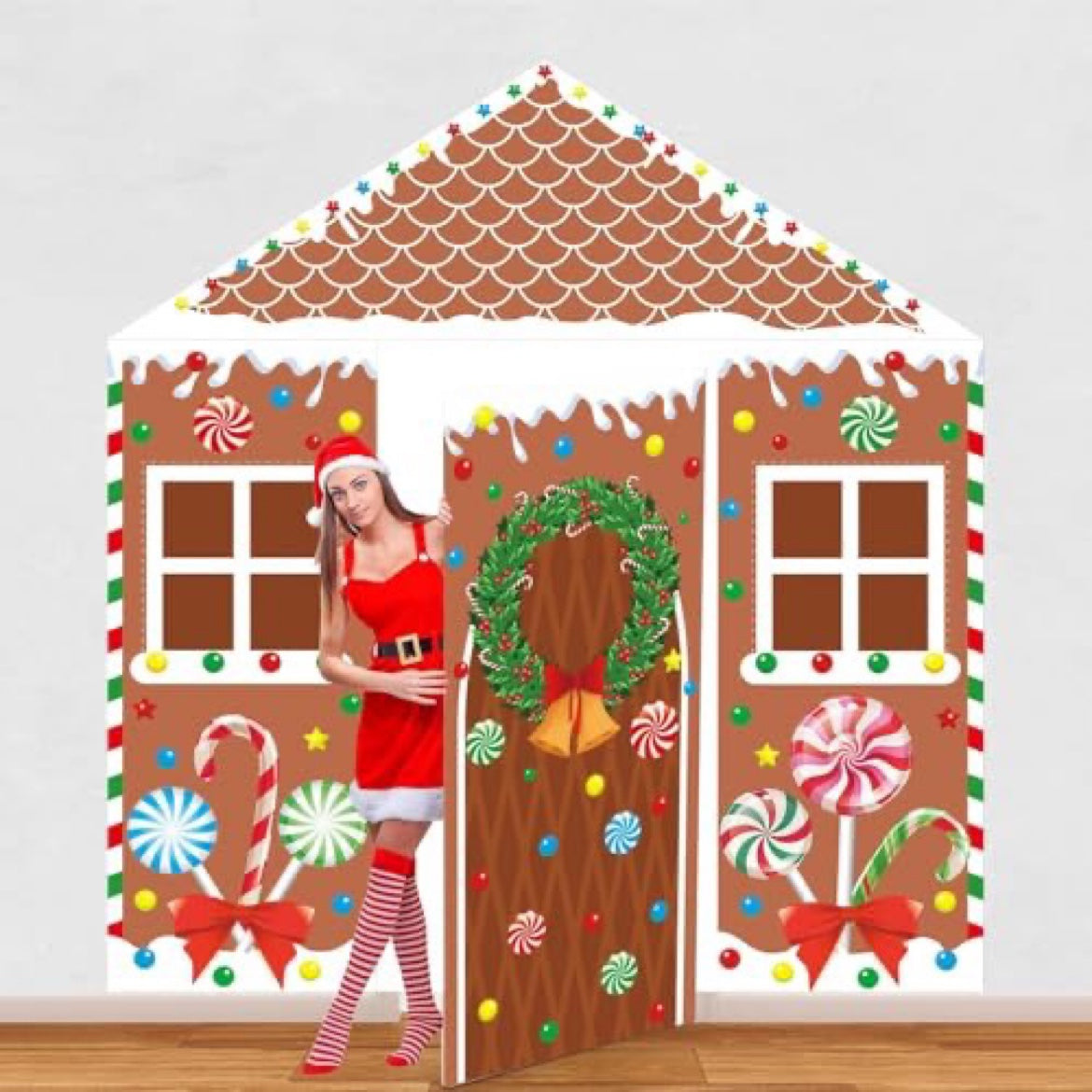 Christmas Gingerbread House Door Cover (4-Piece Set) — Festive Door Decoration with Rope & Glue Dots