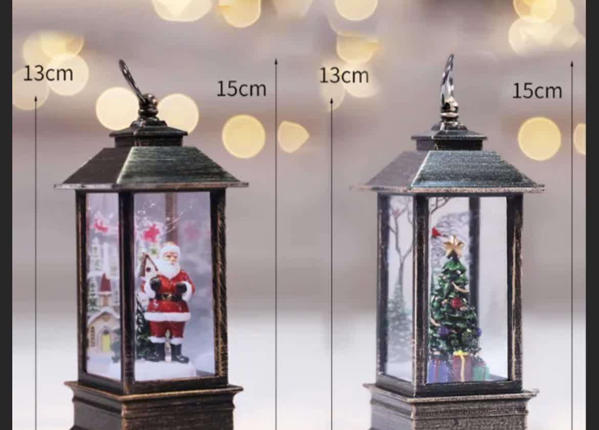 Christmas LED Flame Mini Lantern (Small Oil Lamp) — Santa & Tree Snow Lantern, 13 cm