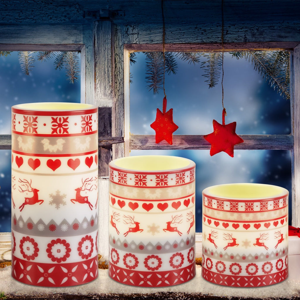 Christmas Flameless LED Candles (Set of 3) — Flickering Pillar Candles with Remote, Timer & 12 Colors