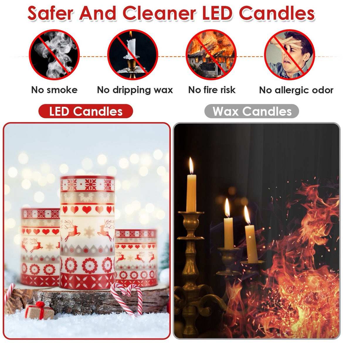 Christmas Flameless LED Candles (Set of 3) — Flickering Pillar Candles with Remote, Timer & 12 Colors