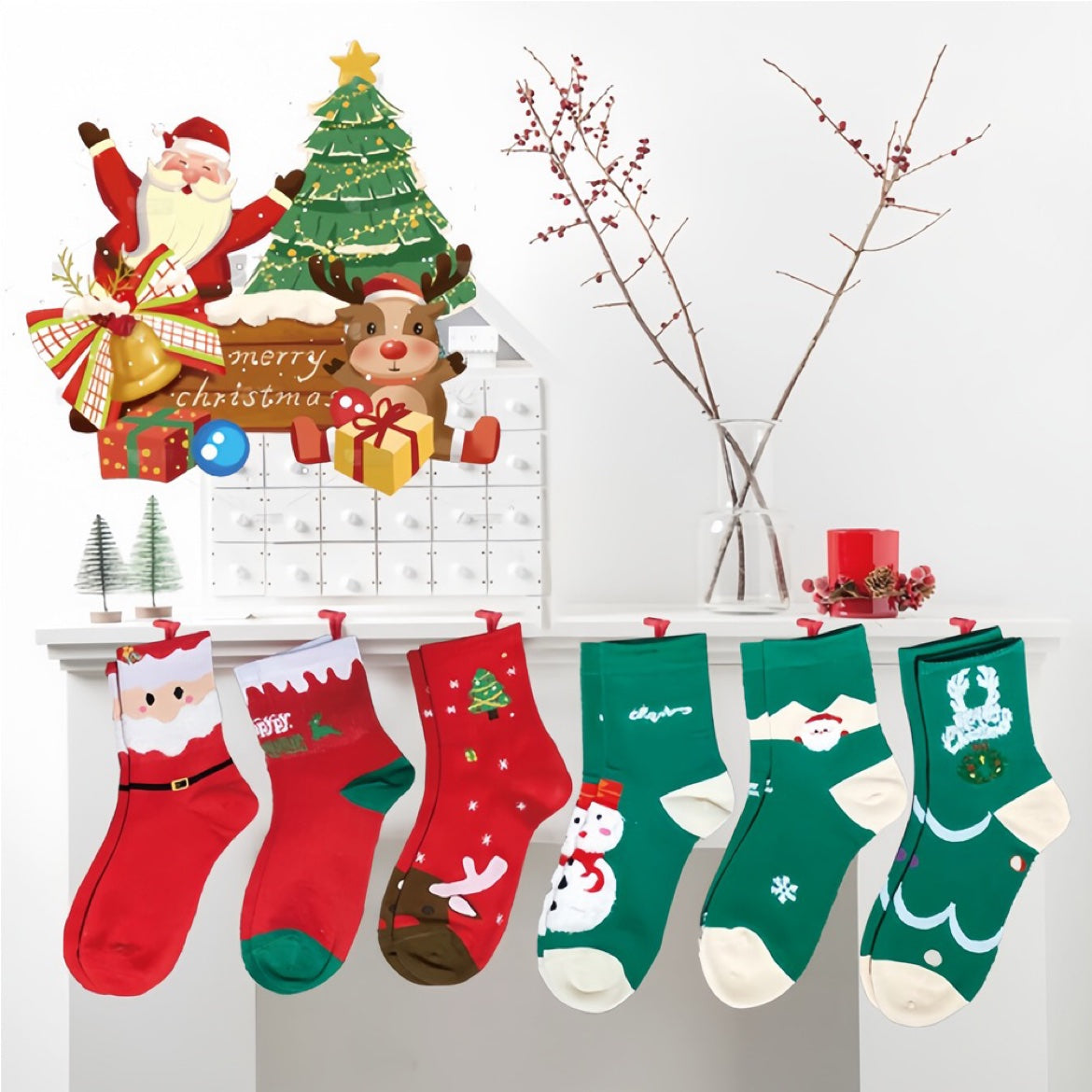 Christmas Socks Gift Set (6 Pairs) — Soft Plush Xmas Socks with 6 Greeting Cards & Festive Gift Box