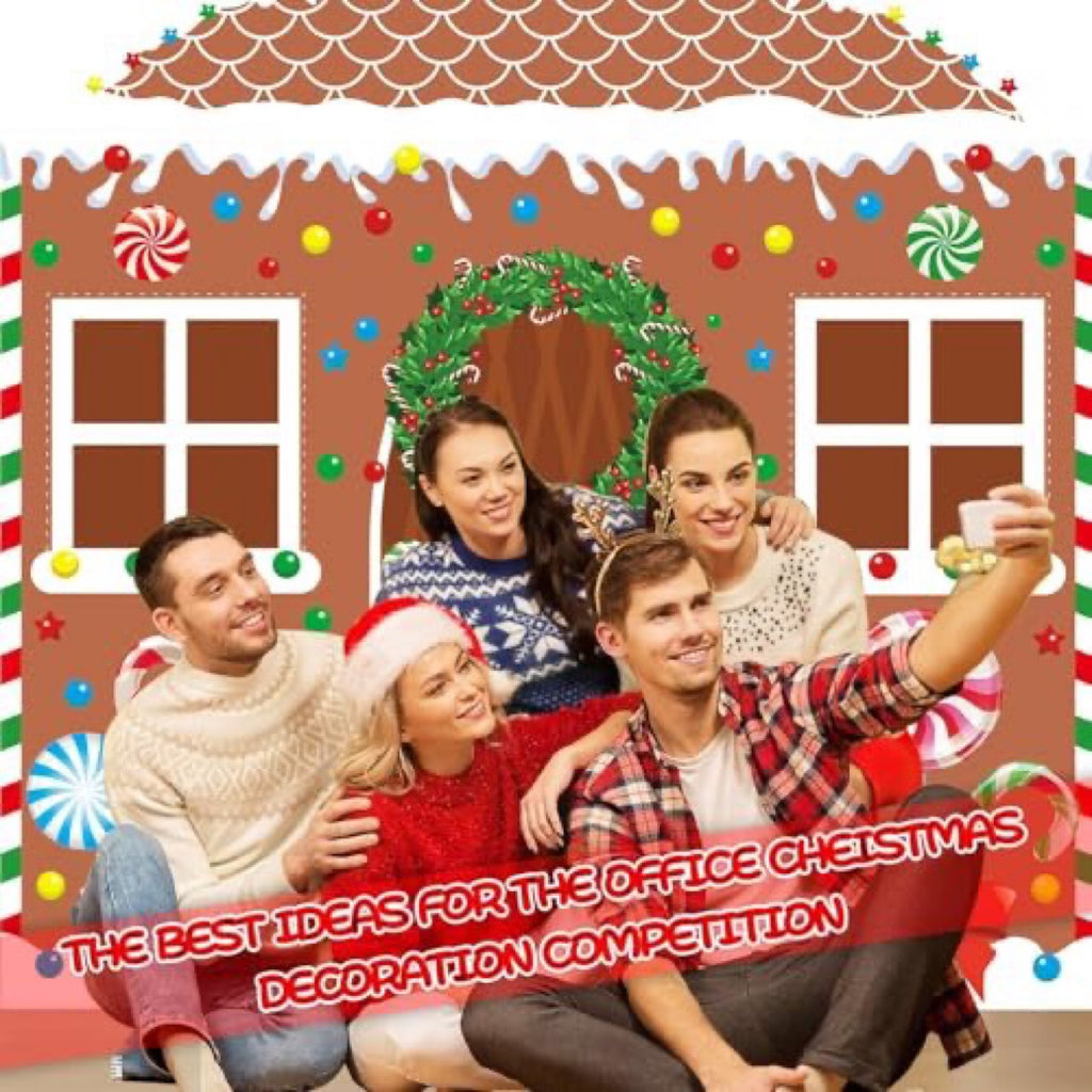 Christmas Gingerbread House Door Cover (4-Piece Set) — Festive Door Decoration with Rope & Glue Dots