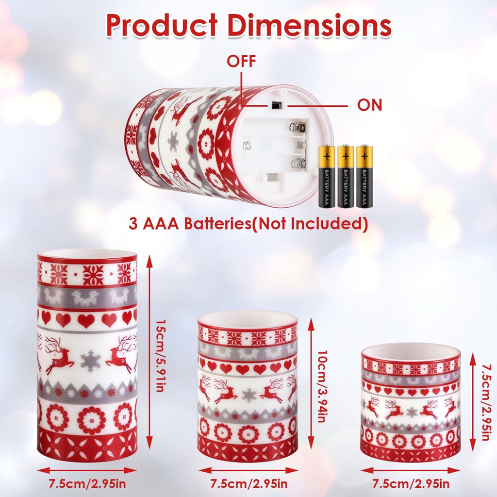 Christmas Flameless LED Candles (Set of 3) — Flickering Pillar Candles with Remote, Timer & 12 Colors