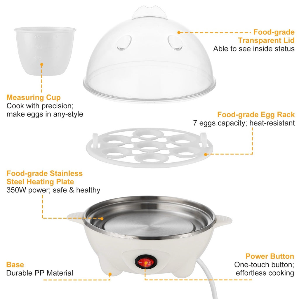 Rapid Electric Egg Cooker - 7-Egg, Auto Shut-Off, with Steamer