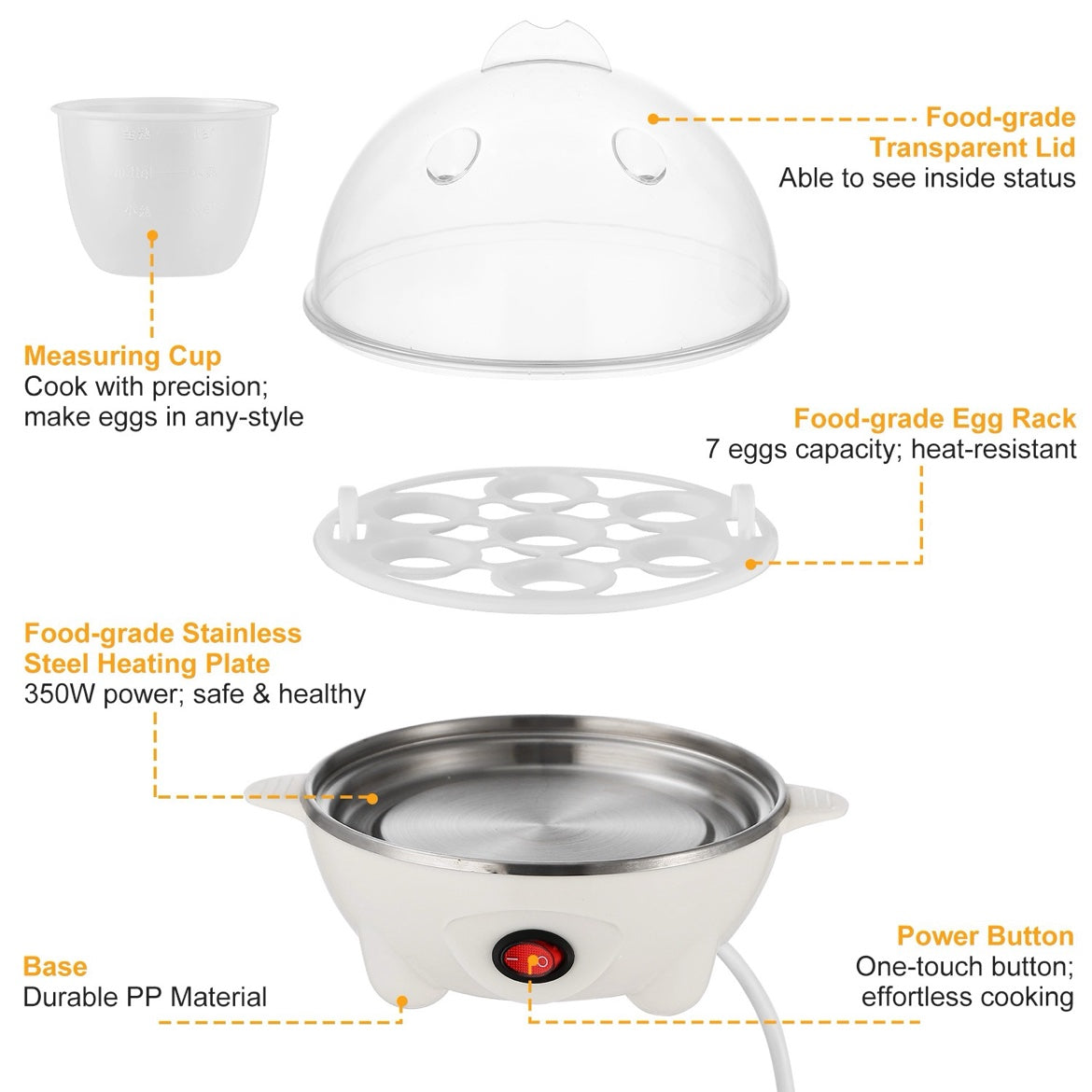 Rapid Electric Egg Cooker - 7-Egg, Auto Shut-Off, with Steamer