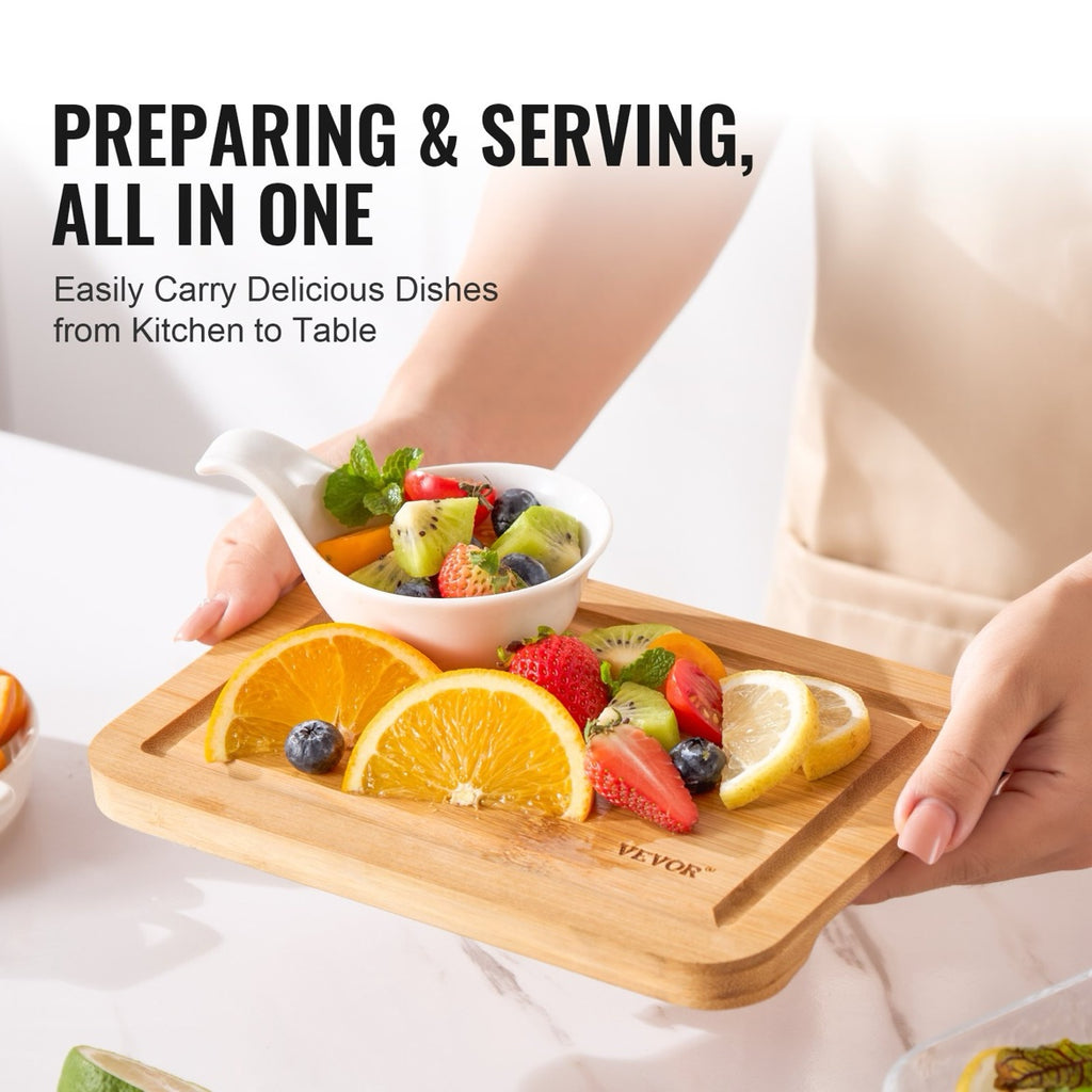 Bamboo board for preparing and serving food
