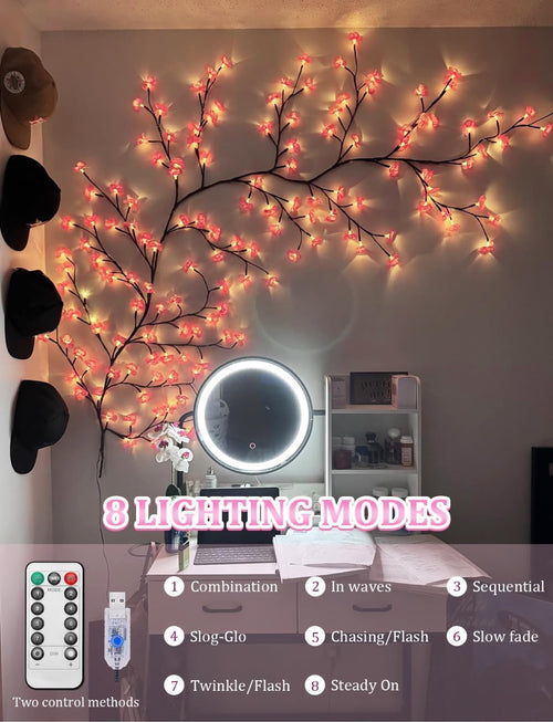 Cherry blossom branch lights remote with 8 lighting modes