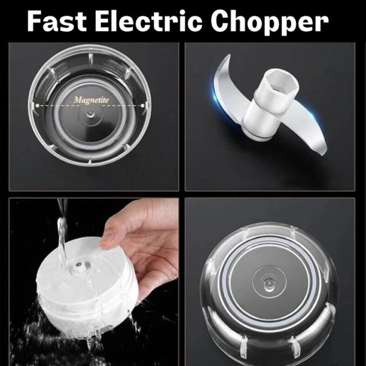 Fast electric chopper - stainless steel blade, easy to clean