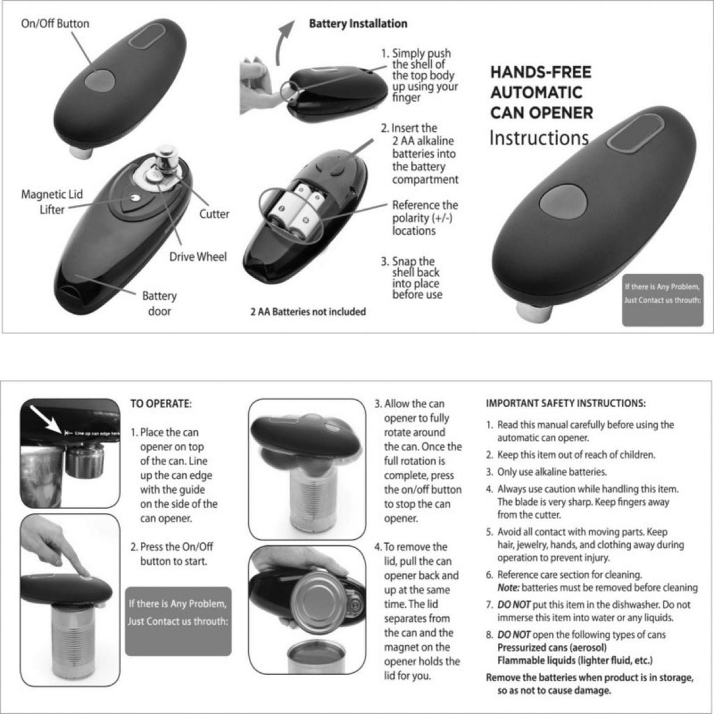 Electric Can Opener - instructions and battery installation