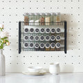 4-tier spice rack organizer filled with spice jars on a kitchen counter