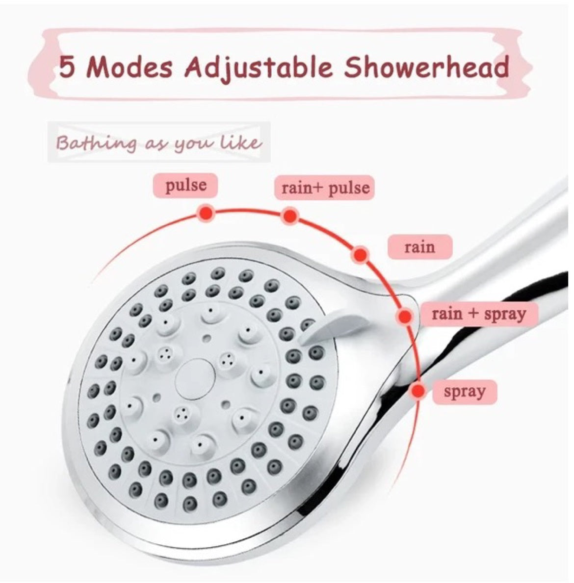 High Pressure Shower Head - 5-Setting Handheld Shower Head with 5FT Hose