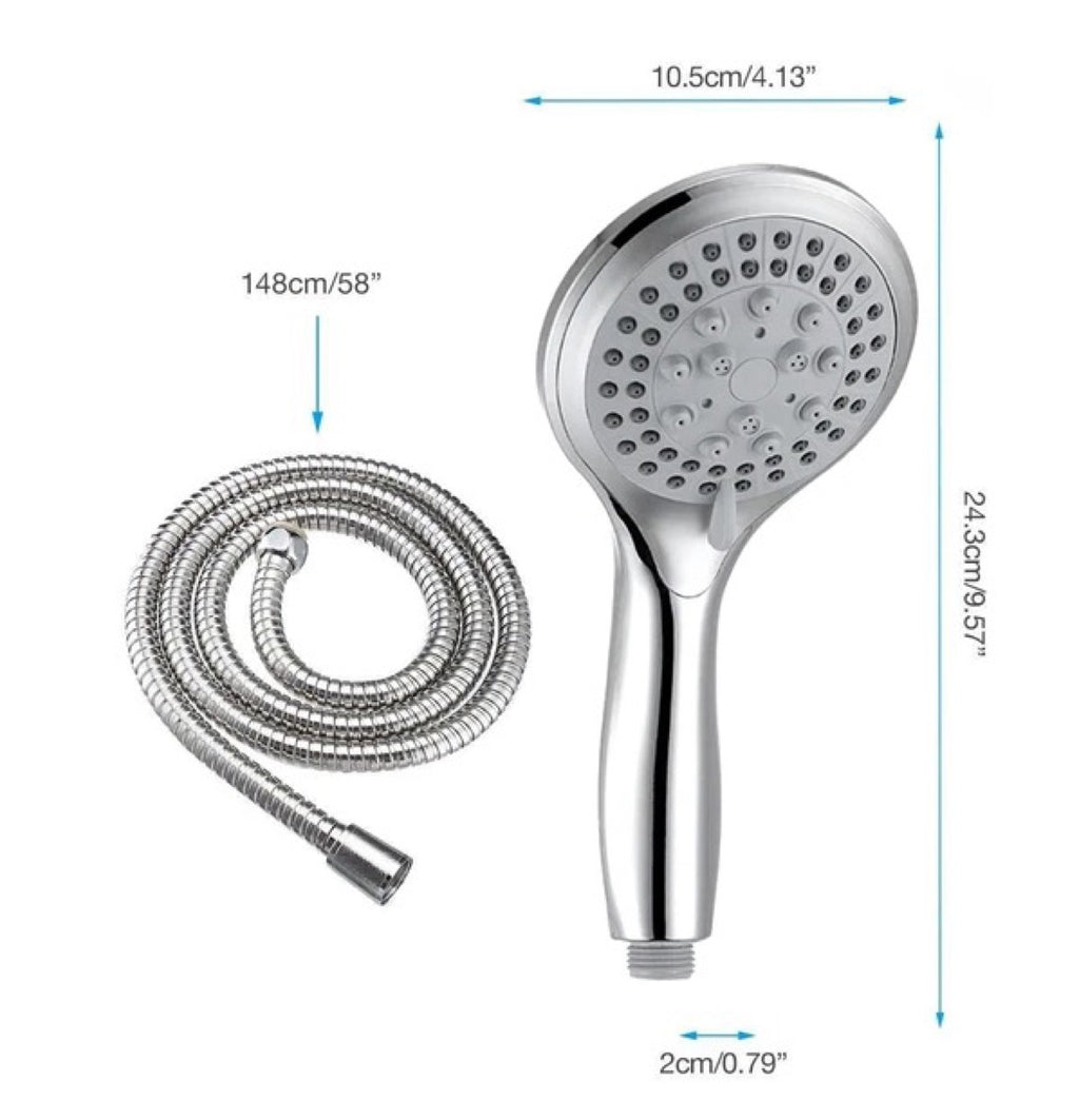 High Pressure Shower Head - 5-Setting Handheld Shower Head with 5FT Hose