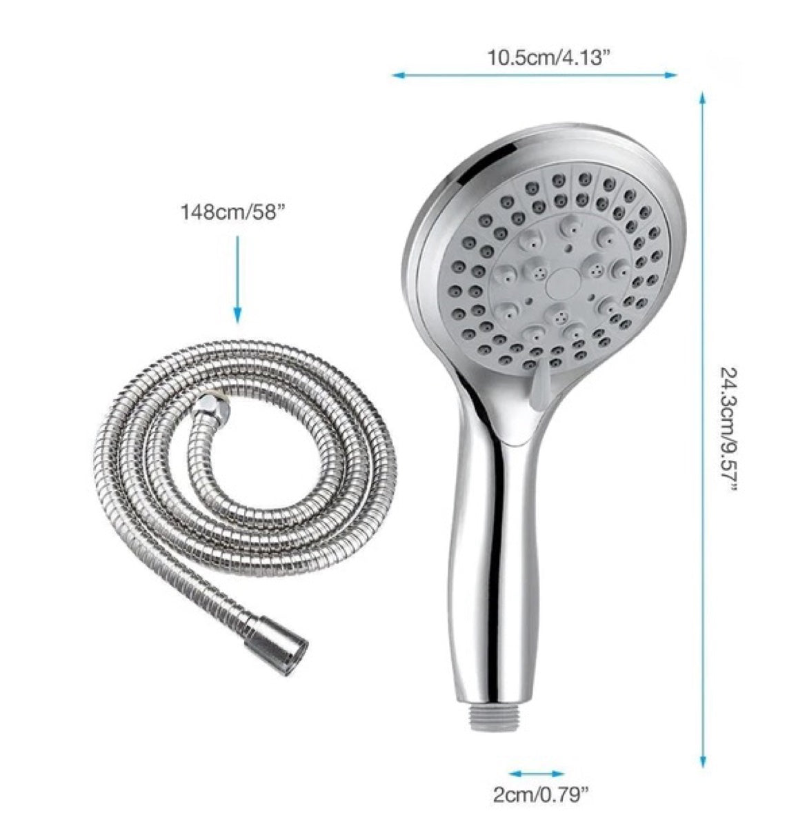 High Pressure Shower Head - 5-Setting Handheld Shower Head with 5FT Hose
